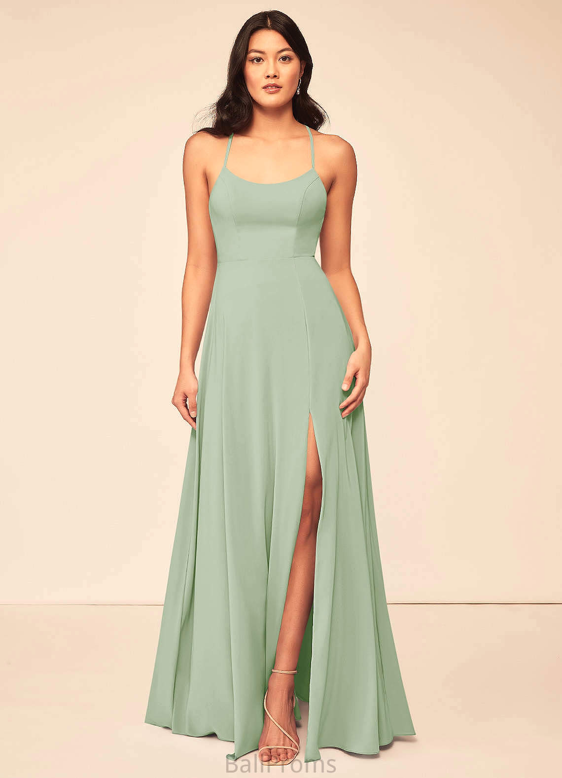 Mollie Sleeveless Floor Length Natural Waist Straps A-Line/Princess Bridesmaid Dresses