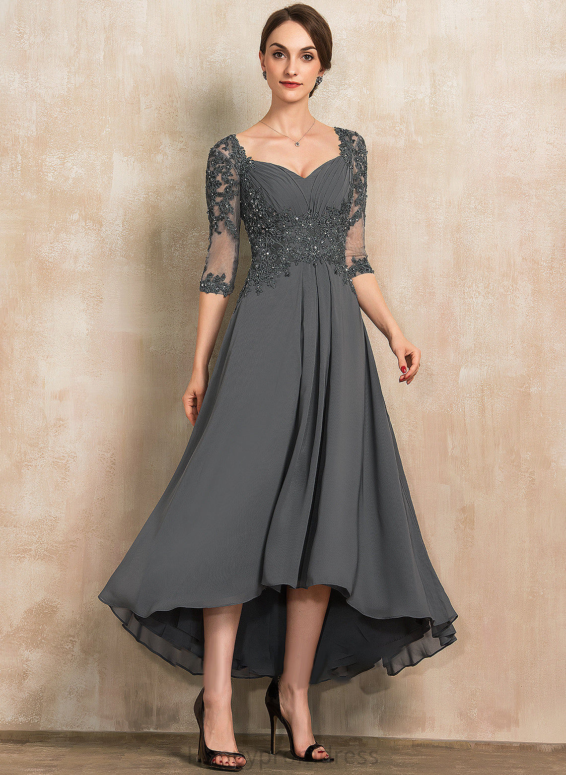 the With Chiffon Dress Mother of the Bride Dresses Asymmetrical Bride Lace Sweetheart A-Line Lizeth of Sequins Mother Beading