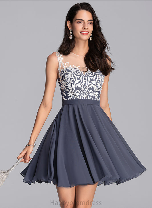 Neck Short/Mini A-Line Lace Evangeline Dress Scoop Chiffon With Homecoming Homecoming Dresses