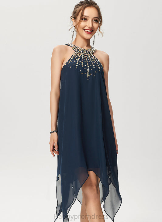 Chiffon Neck Scoop With Alejandra Beading Cocktail Dresses Dress Asymmetrical A-Line Cocktail