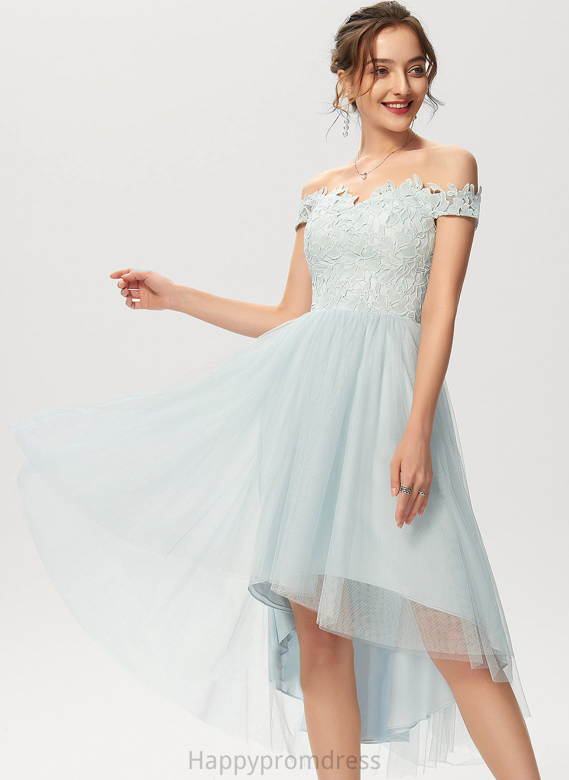 Lorena Dress Tulle Asymmetrical Cocktail Dresses Off-the-Shoulder Cocktail A-Line Lace