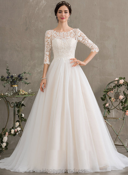 With Wedding Tulle Ball-Gown/Princess Dress Scoop Alma Wedding Dresses Train Neck Sequins Court