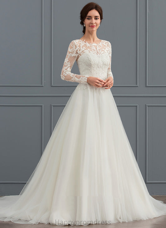 Wedding Sweep Ball-Gown/Princess Reina Lace Train Dress Tulle Wedding Dresses