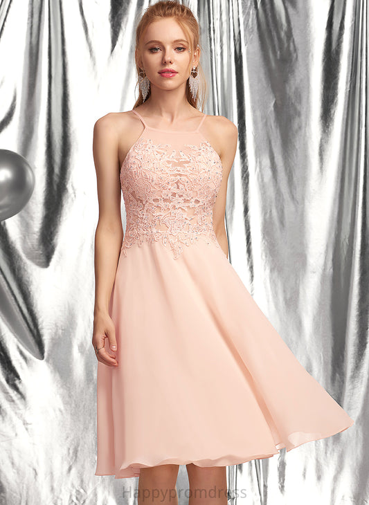 Alisson Chiffon A-Line Scoop With Homecoming Dress Homecoming Dresses Lace Beading Knee-Length Neck