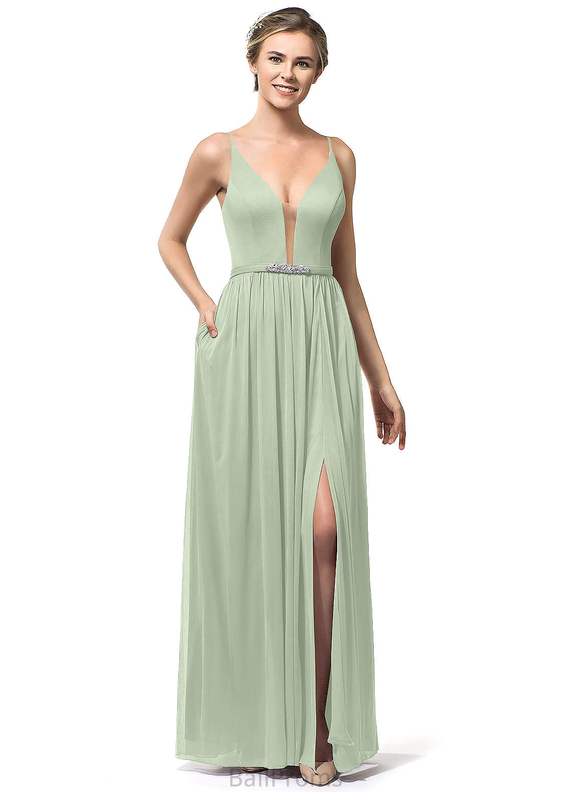 Yvonne V-Neck A-Line/Princess Sleeveless Natural Waist Floor Length Bridesmaid Dresses