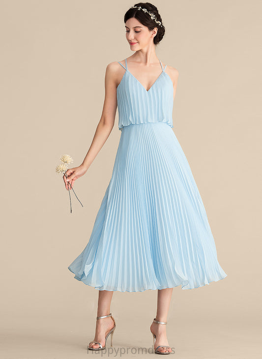 Embellishment Tea-Length A-Line Fabric Length Neckline V-neck Pleated Silhouette Gwen Straps Floor Length Bridesmaid Dresses