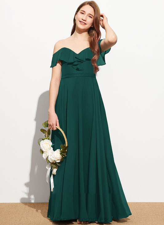 Ruffles Cascading With Chiffon Floor-Length Junior Bridesmaid Dresses A-Line Judith Off-the-Shoulder