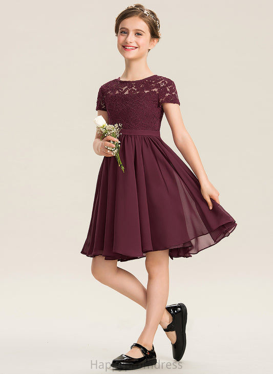 Chiffon Knee-Length A-Line Lois Lace With Scoop Bow(s) Neck Junior Bridesmaid Dresses