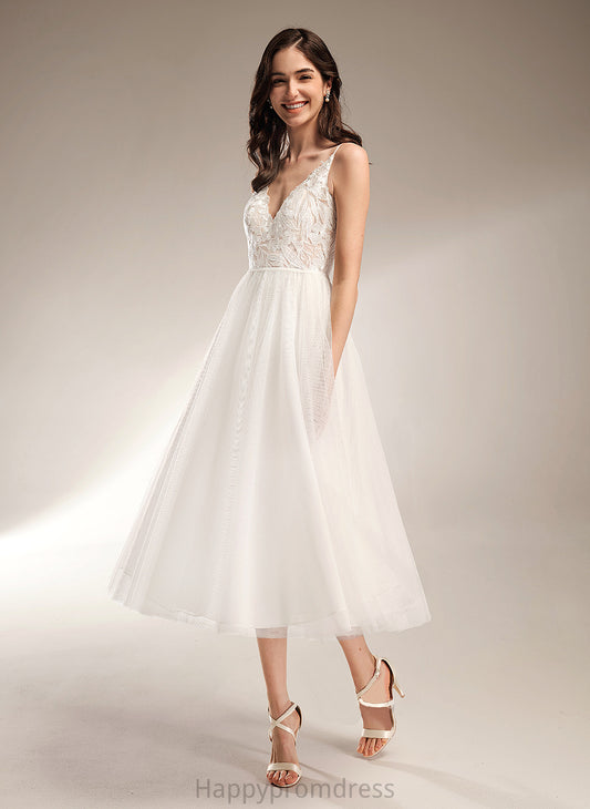 Wedding V-neck Wedding Dresses Marlee A-Line Tea-Length Dress