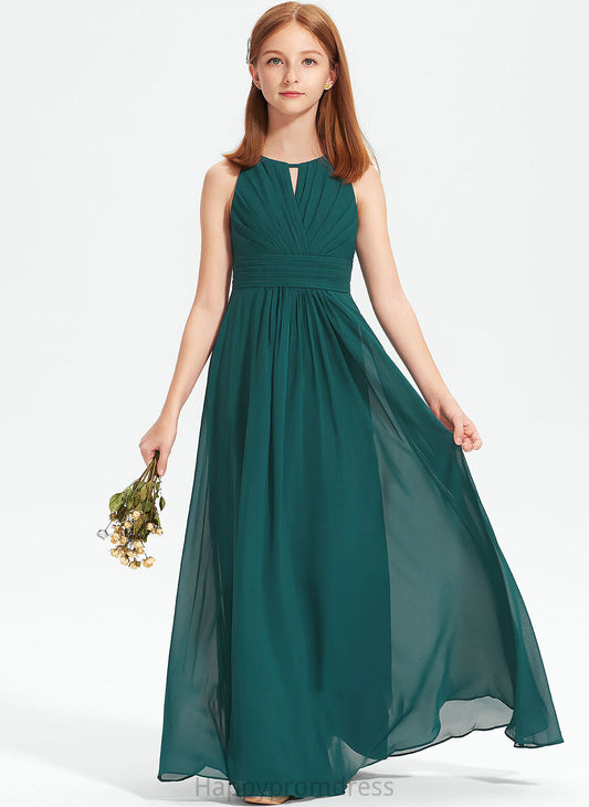 With Ruffle Neck A-Line Junior Bridesmaid Dresses Elaina Chiffon Scoop Floor-Length