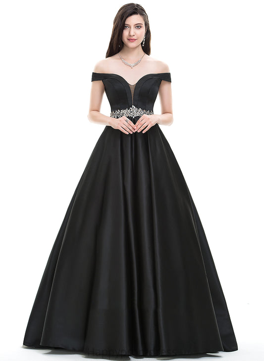 With Floor-Length Off-the-Shoulder Beading Prom Dresses Ball-Gown/Princess Eliza Satin