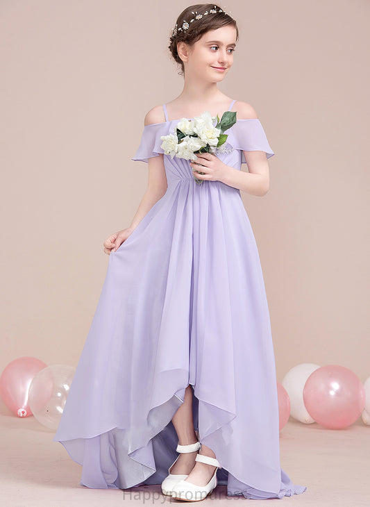 Junior Bridesmaid Dresses Chiffon Off-the-Shoulder Cascading With Ruffles Asymmetrical A-Line Juliette