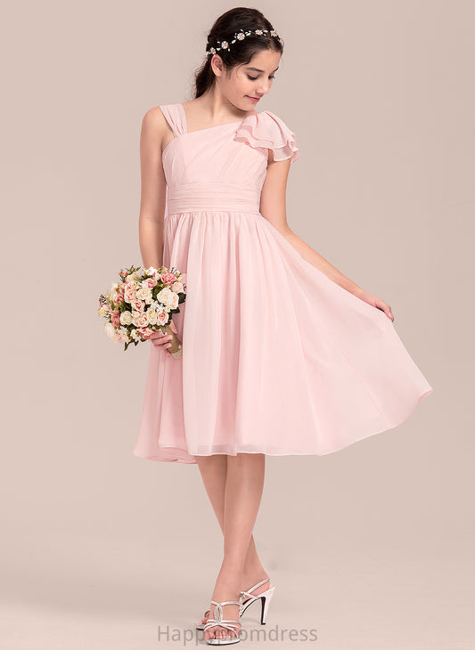 V-neck Knee-Length Marissa Chiffon Cascading A-Line Junior Bridesmaid Dresses With Ruffles