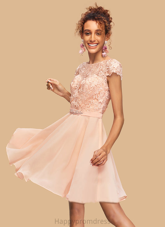 Chiffon Short/Mini Homecoming Dresses Homecoming Tracy With Neck Scoop A-Line Dress Lace Beading