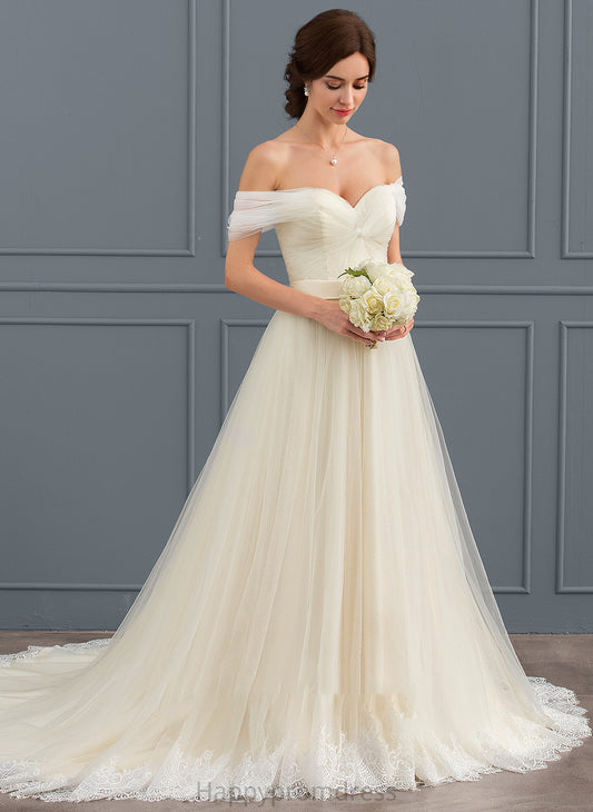 Wedding Dresses Lace Wedding Ball-Gown/Princess Ruffle With Jaqueline Off-the-Shoulder Dress Train Tulle Court