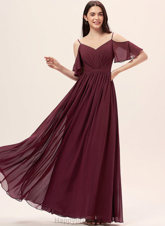 Ruffle Neckline A-Line Length Silhouette V-neck Fabric Floor-Length Embellishment Paola Natural Waist V-Neck Bridesmaid Dresses