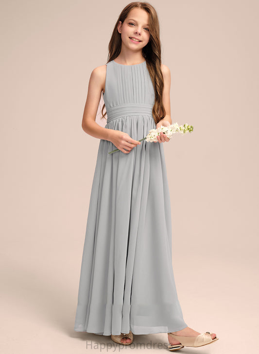 Junior Bridesmaid Dresses Bow(s) Mollie Floor-Length Neck Chiffon Scoop Ruffle With A-Line