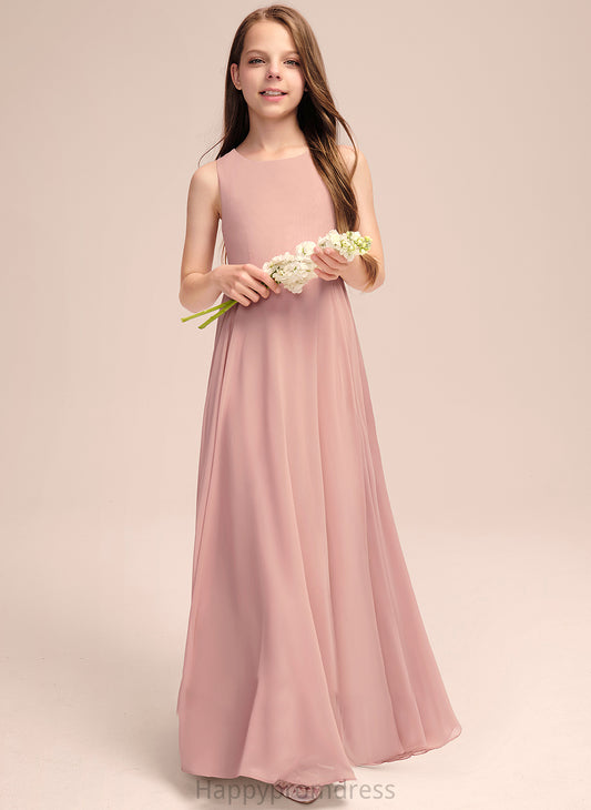 Neck Junior Bridesmaid Dresses Scoop Chiffon With A-Line Floor-Length Bow(s) Stella