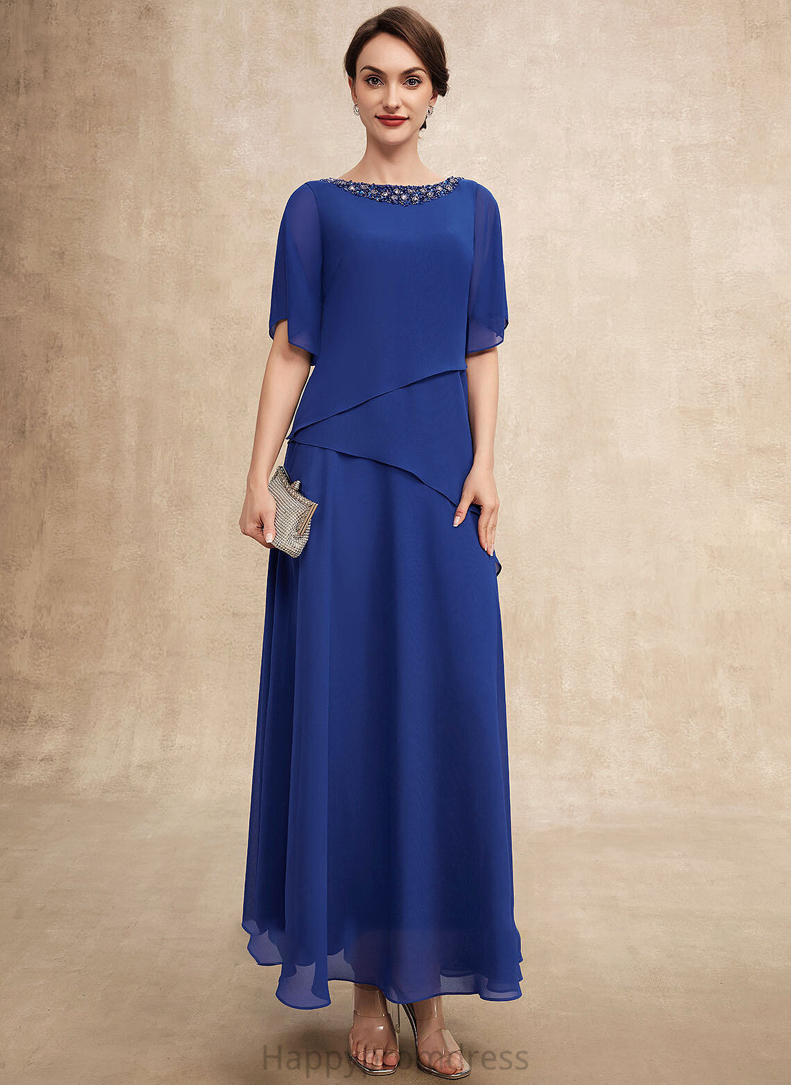 Scoop With Neck the Dress of Bride Chiffon Beading Mother Ankle-Length Amiya Mother of the Bride Dresses A-Line