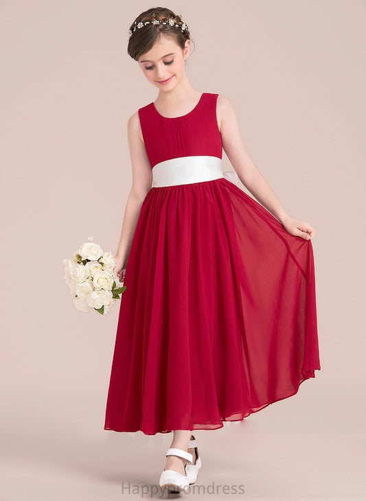 Scoop Chiffon Ankle-Length With Angelique Bow(s) Neck Junior Bridesmaid Dresses Empire A-Line Sash