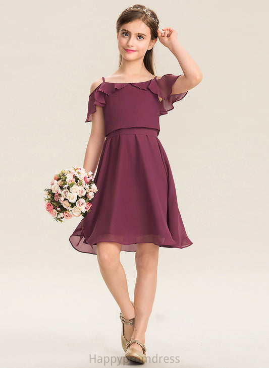 Chiffon Junior Bridesmaid Dresses Cascading Off-the-Shoulder With Bow(s) Chana A-Line Ruffles Knee-Length