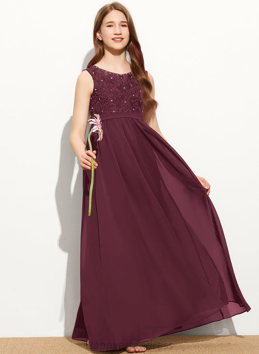 Chiffon A-Line With Scoop Lace Neck Floor-Length Junior Bridesmaid Dresses Beading Allisson Sequins