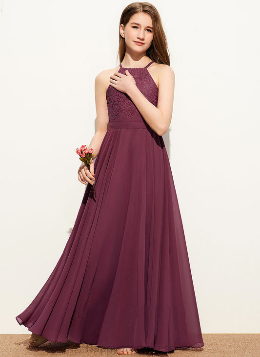 Neckline Floor-Length Junior Bridesmaid Dresses A-Line Square Ariel Chiffon Lace