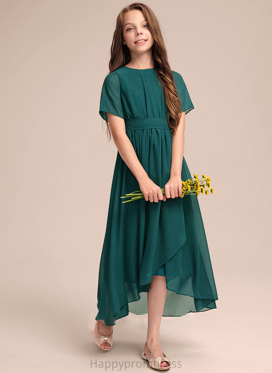 Scoop A-Line Bow(s) Junior Bridesmaid Dresses With Chiffon Asymmetrical Ruffle Neck Jacqueline