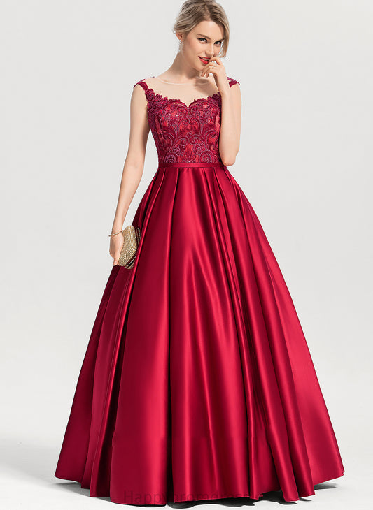 Sequins Scoop Prom Dresses Satin Neck Laci Ball-Gown/Princess Floor-Length With