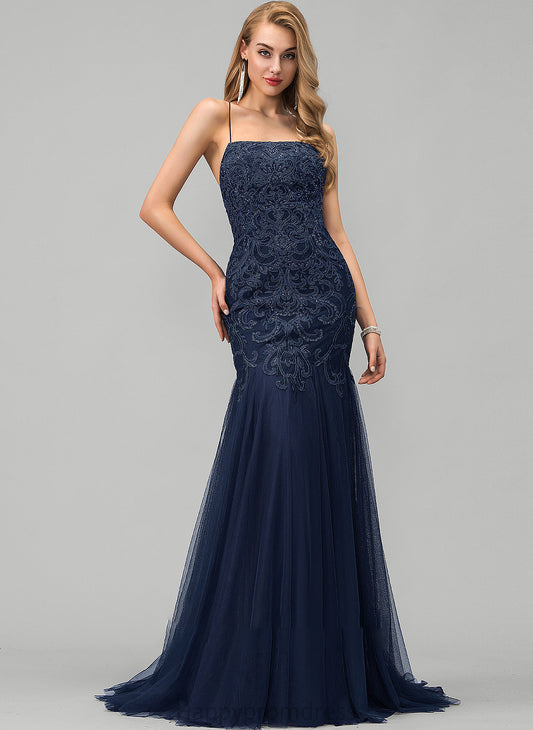 Tulle Square Giuliana Sequins With Prom Dresses Neckline Lace Train Trumpet/Mermaid Sweep