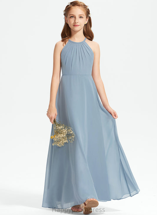 Chiffon With A-Line Junior Bridesmaid Dresses Neck Kiersten Ruffle Scoop Floor-Length