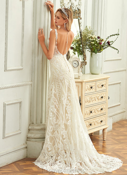 Wedding Trumpet/Mermaid Dress Court Wedding Dresses V-neck Lace Tulle Jaidyn Train