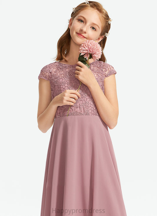 Scoop Madalyn Lace Neck A-Line Chiffon Floor-Length Junior Bridesmaid Dresses