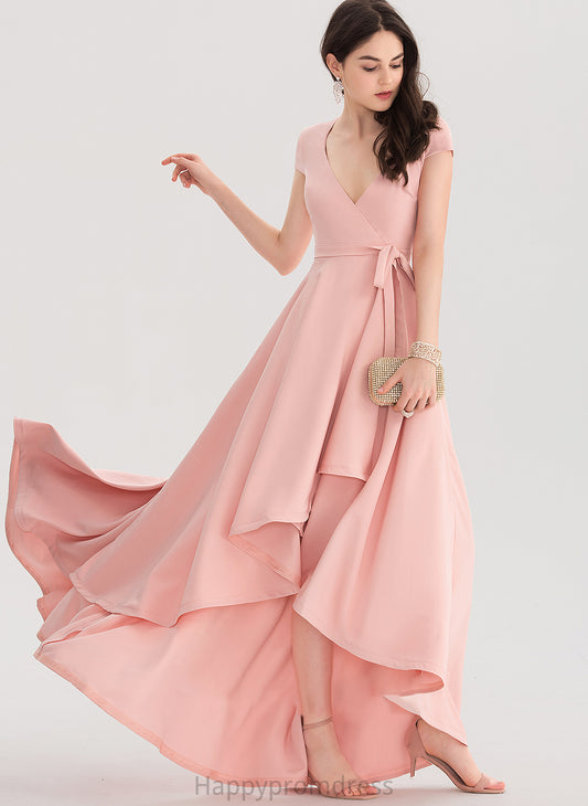 Asymmetrical V-neck Crepe Stretch Samara A-Line Prom Dresses