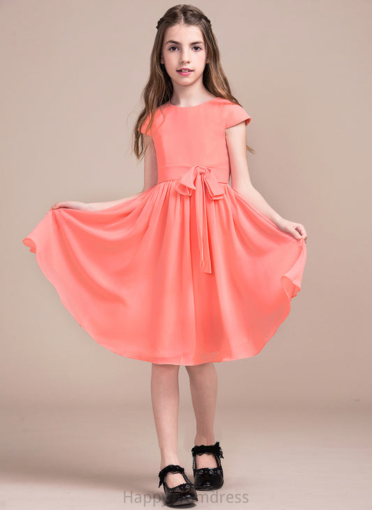 Neck A-Line Chiffon Knee-Length Bow(s) Junior Bridesmaid Dresses With Sidney Scoop