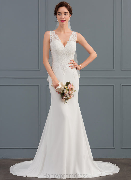 Nataly Chiffon Trumpet/Mermaid Wedding Train V-neck Wedding Dresses Dress Court