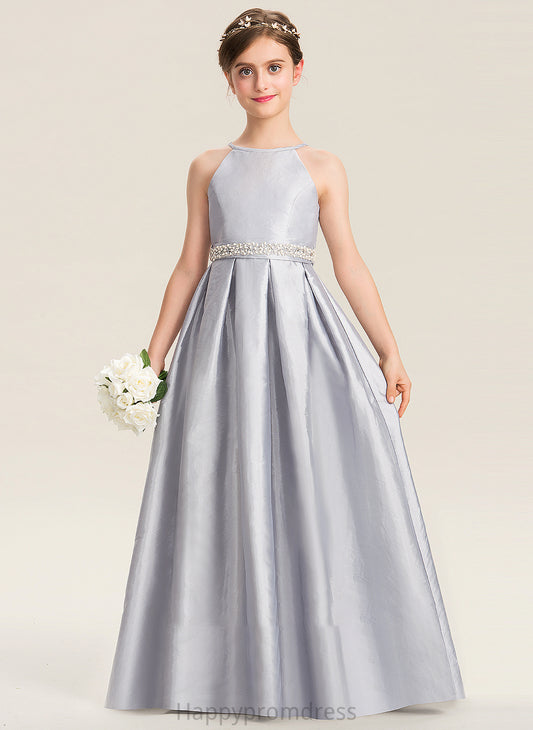 Taffeta A-Line Junior Bridesmaid Dresses Katharine With Beading Bow(s) Floor-Length Scoop Neck