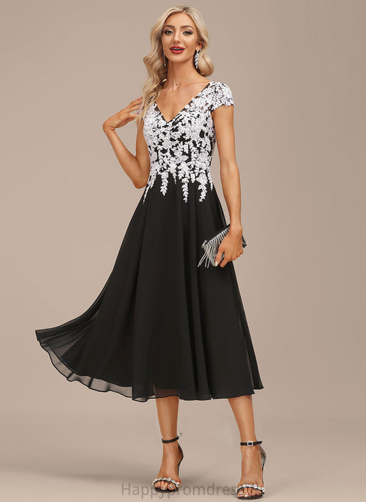 A-Line Cocktail Dresses Josie Chiffon V-neck Cocktail Dress Lace Tea-Length