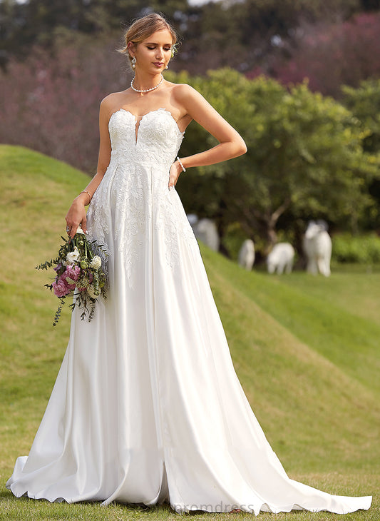 Train Split Wedding Justine Sweetheart Front Satin Ball-Gown/Princess Lace With Wedding Dresses Chapel Dress