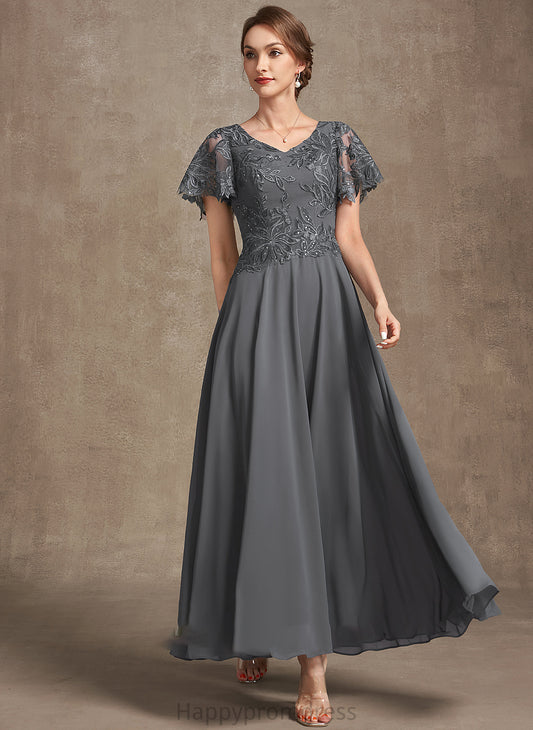 With Dress Sequins Trudie Chiffon of the Mother V-neck Mother of the Bride Dresses Ankle-Length Bride Lace A-Line