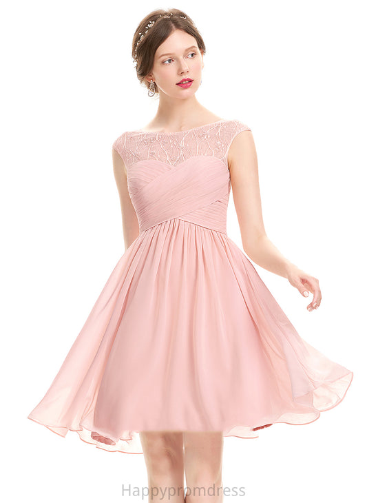 Mariam Beading Dress Ruffle A-Line Scoop Neck With Homecoming Homecoming Dresses Chiffon Lace Knee-Length