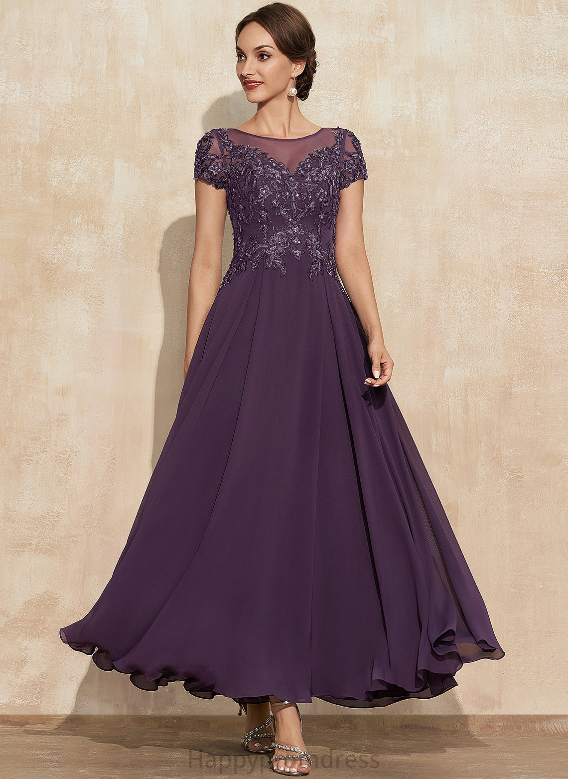 Chiffon Mother With Dress Bride Scoop of Ankle-Length Emmy Neck Mother of the Bride Dresses A-Line the Lace Sequins