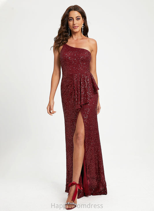 Ruffle Naima Sequins Sequined Sheath/Column One-Shoulder With Prom Dresses Floor-Length