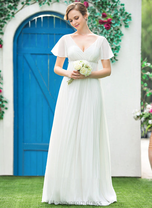 With Wedding Dresses Chiffon Beading Wedding Gabriella Pleated V-neck Empire Dress Floor-Length