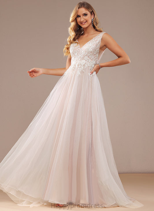 Wedding Ball-Gown/Princess Train With Dress Lace Lace Valerie V-neck Tulle Wedding Dresses Sweep