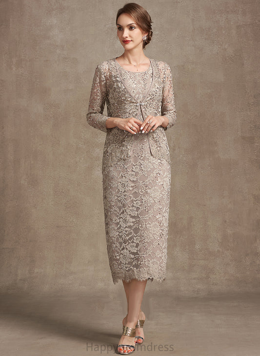 Mother of the Bride Dresses Bride Lace Tea-Length Neck Sequins With Kyra Sheath/Column the Scoop Dress Mother of