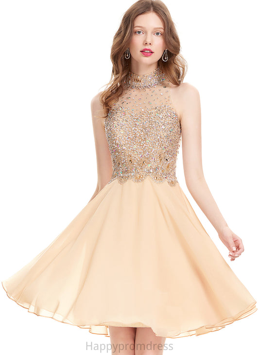 Homecoming Dresses Sequins Serenity With Chiffon Neck Knee-Length Homecoming Scoop Beading A-Line Dress