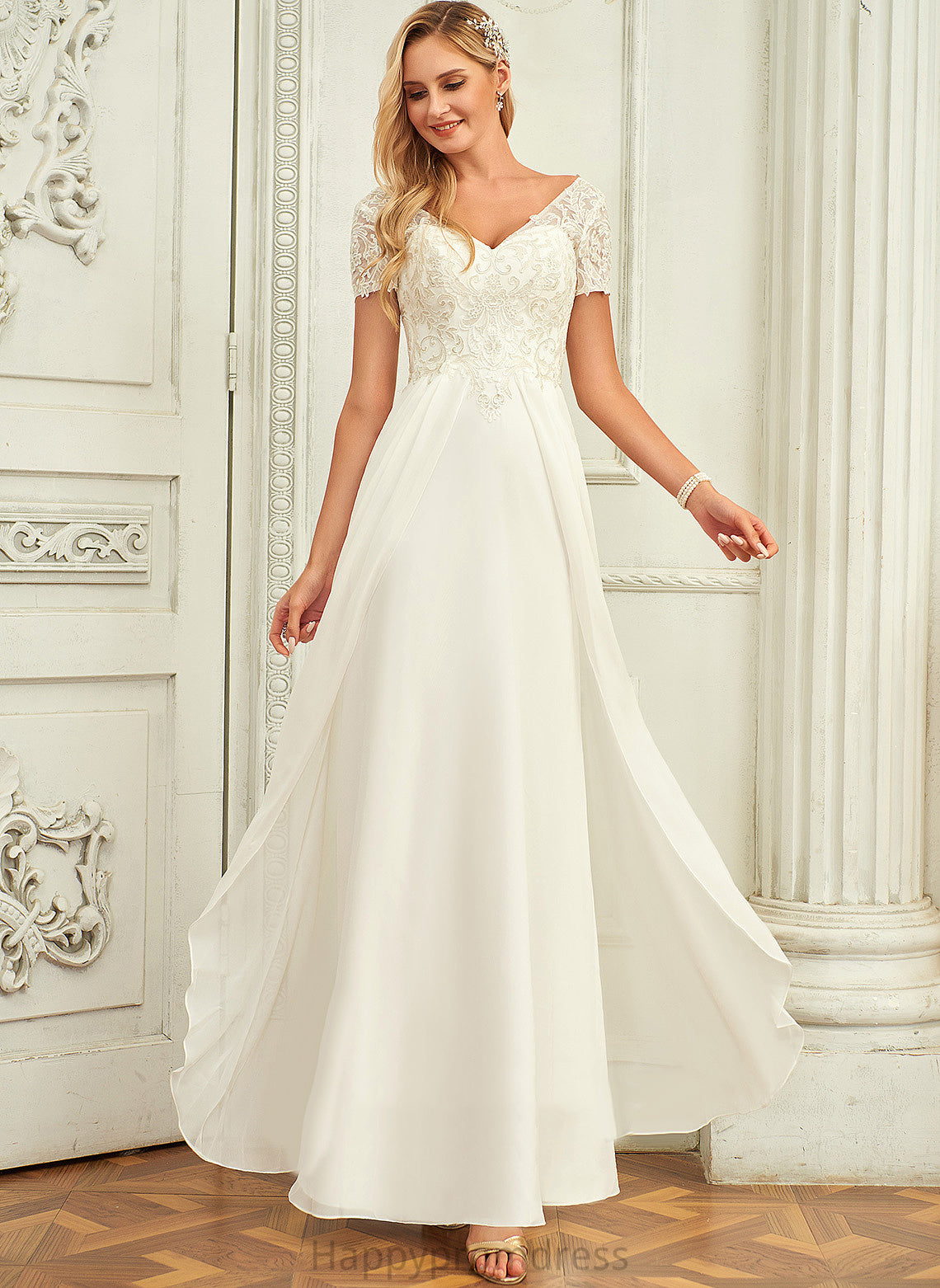 Wedding Chiffon Floor-Length A-Line Wedding Dresses Dress V-neck Dayana