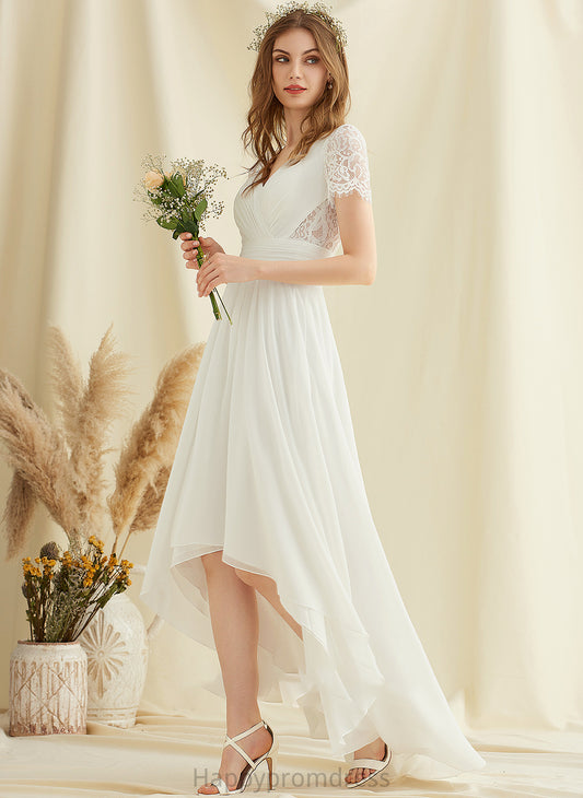 Wedding Dresses Chiffon Lace Dress Wedding Barbara Asymmetrical A-Line V-neck