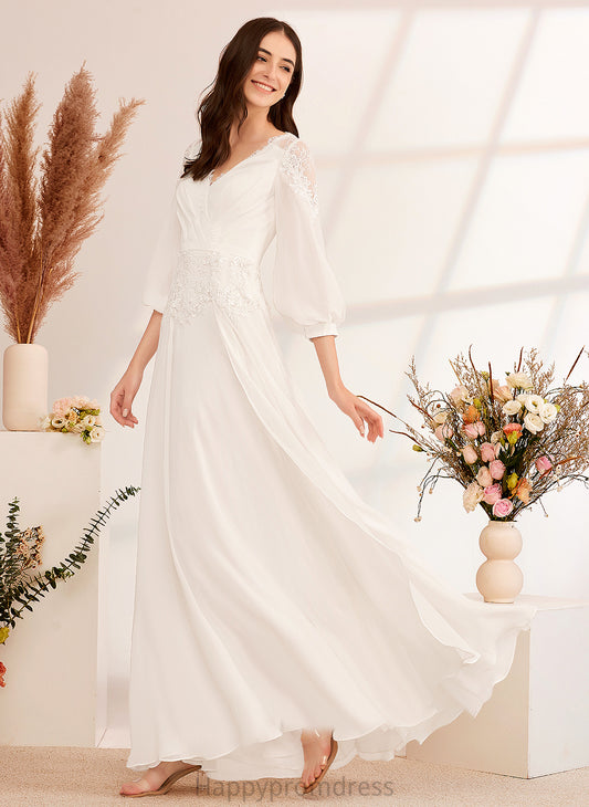 Wedding Dresses Wedding Riya A-Line V-neck With Floor-Length Lace Dress Chiffon